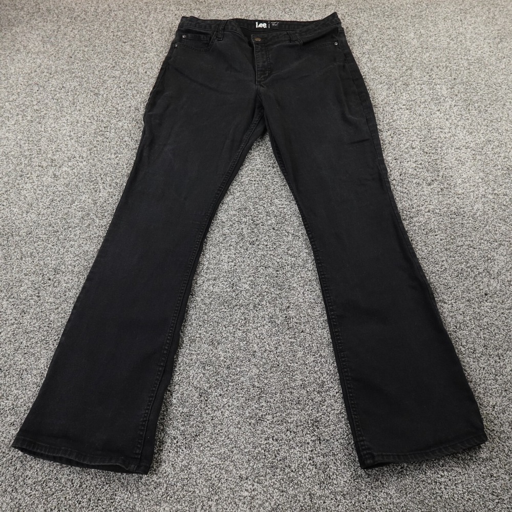 Lee Jeans Womens 18 Dark Black Denim Pants Mid Rise Boot Cut Stretch Flex Flare‎